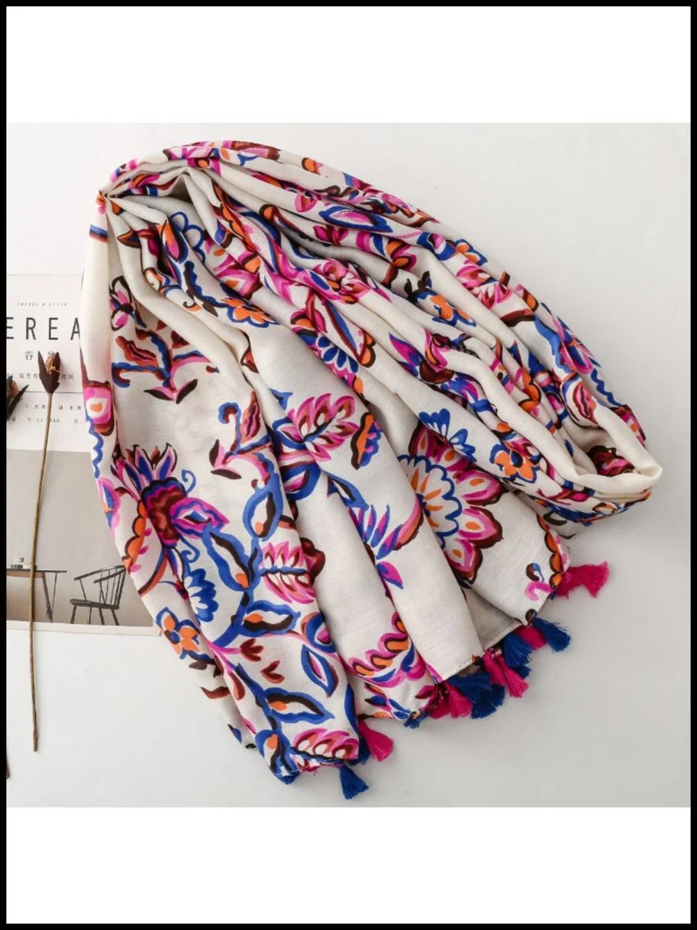 Boho Fringed Beaded Pashmina Scarf Wrap Shawl Lightweight Oversized Women's
